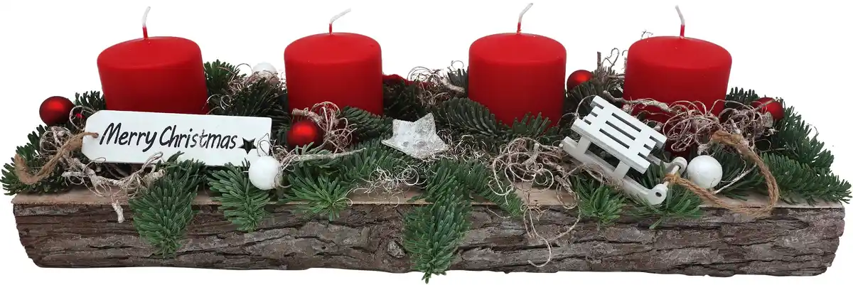 Bild 1 von Adventstablett mit 4 Kerzen 15 x 6 x 46 cm Birke rot