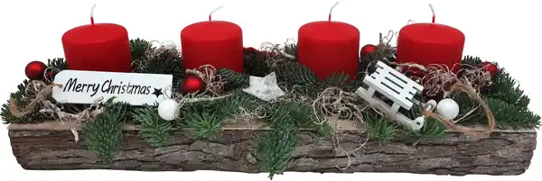 Bild 1 von Adventstablett mit 4 Kerzen 15 x 6 x 46 cm Birke rot