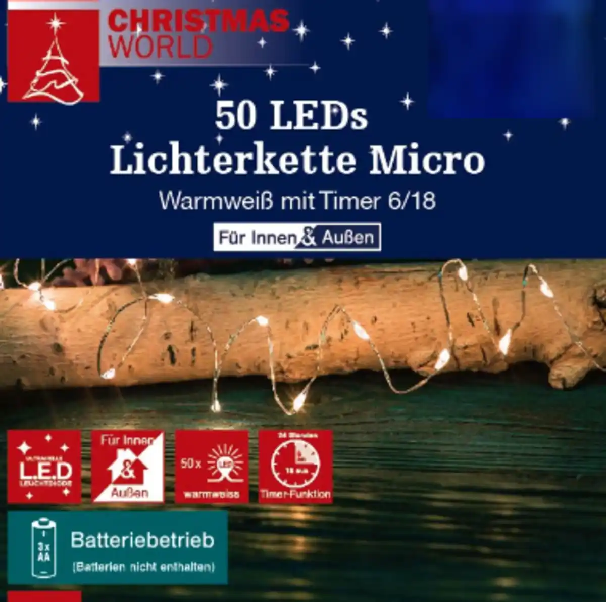 Bild 1 von Lichterkette Micro 50LEDs Timer 3xAA ne ww
