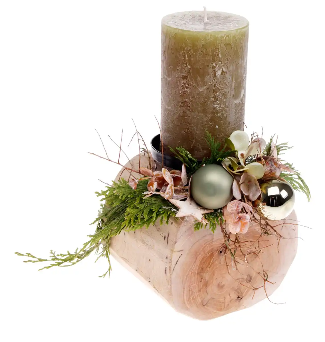 Bild 1 von Teak-Kerzenhalter mit Rustik-Kerze 24 cm olive