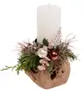 Bild 1 von Teak-Kerzenhalter mit Rustik-Kerze 24 cm creme