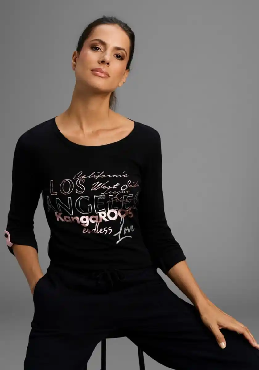Bild 1 von KangaROOS Langarmshirt mit großem Logo-Print & Krempelärmeln