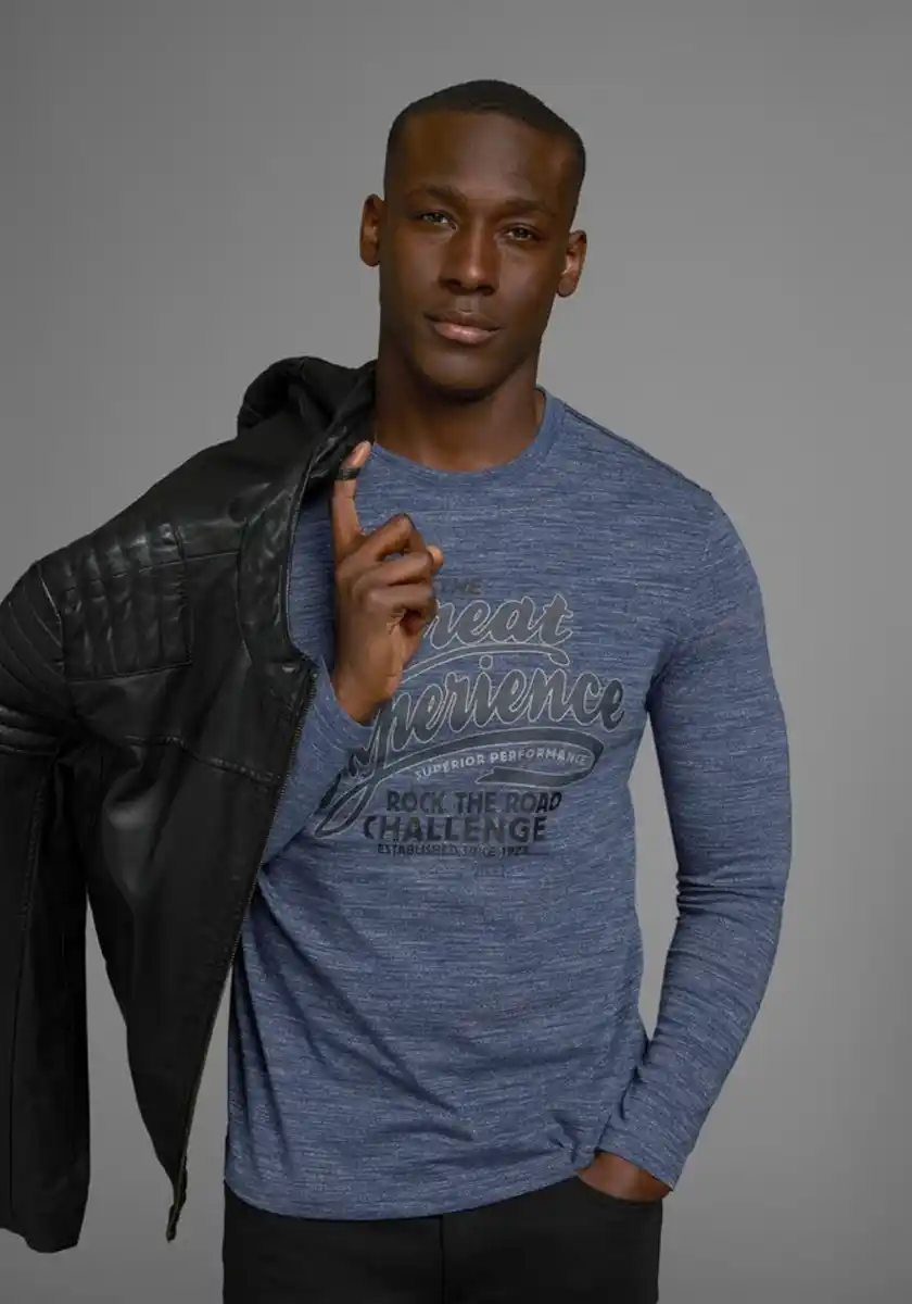 Bild 1 von Arizona Langarmshirt Arizona Langarmshirt in melierter Optik und modischen Print