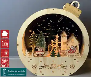 Holz Weihnachtskugel mit Dorf 21,5x9x22,5cm