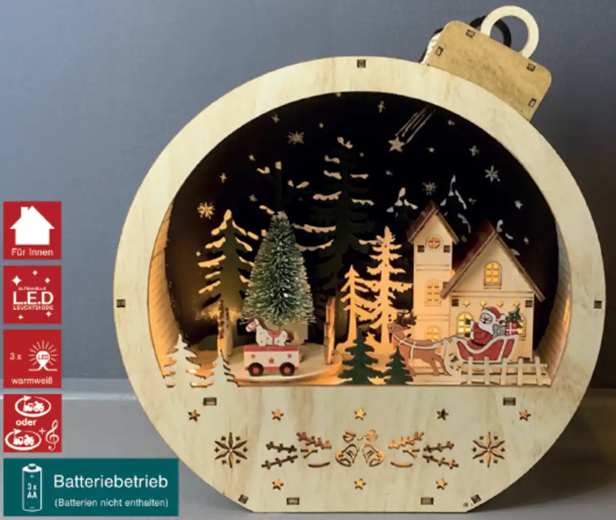 Bild 1 von Holz Weihnachtskugel mit Dorf 21,5x9x22,5cm