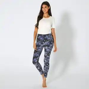 Damen-Homewear-Velvet-Leggings mit Blumen-Muster