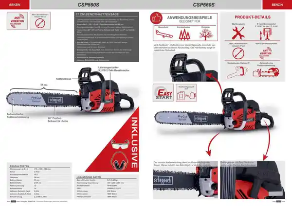 Bild 2 von Benzin-Kettensäge CSP560S Inkl. Schutzbrille und Gehörschutz