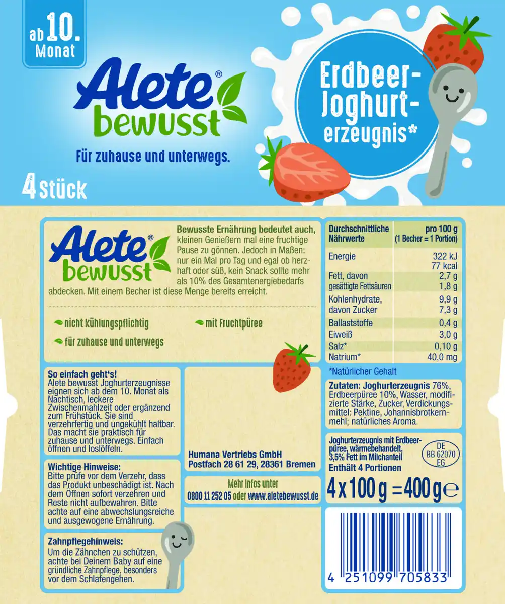 Bild 2 von Alete bewusst Erdbeer-Joghurterzeugnis ab 10. Monat, 400 g