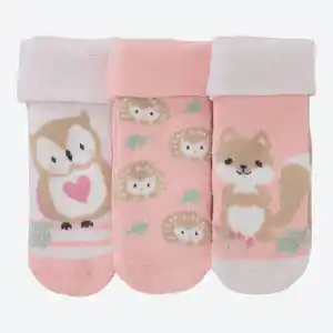 Baby-Mädchen-Frotteesocken mit Waldtier-Motiv, 3er-Pack