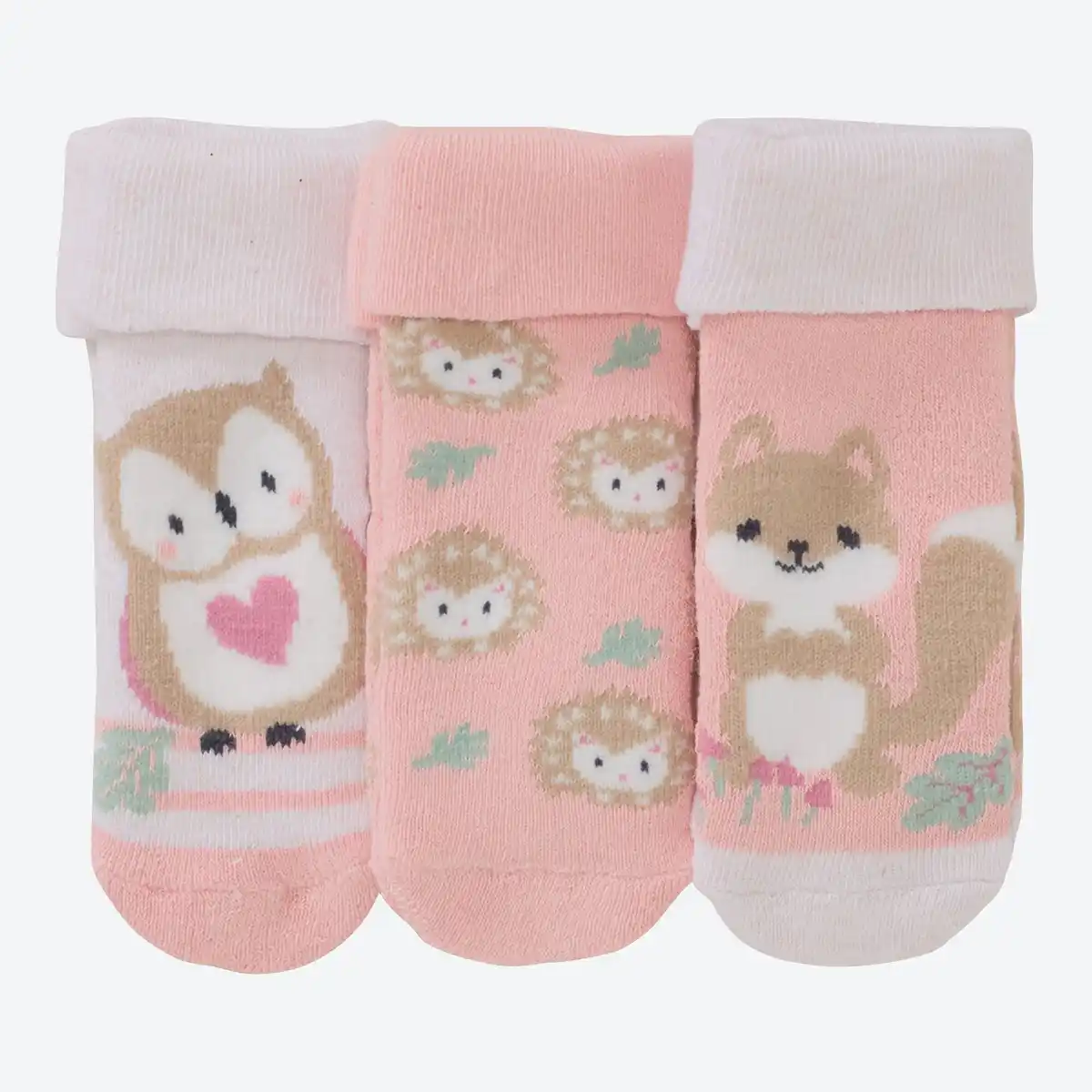 Bild 1 von Baby-Mädchen-Frotteesocken mit Waldtier-Motiv, 3er-Pack