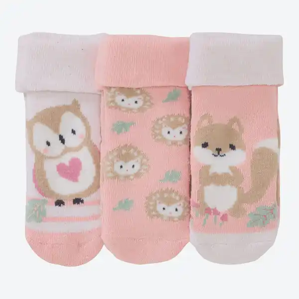 Bild 1 von Baby-Mädchen-Frotteesocken mit Waldtier-Motiv, 3er-Pack