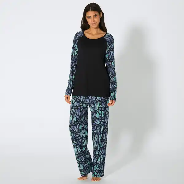 Bild 1 von Damen-Pyjama mit Schmetterlingsmuster, 2-teilig