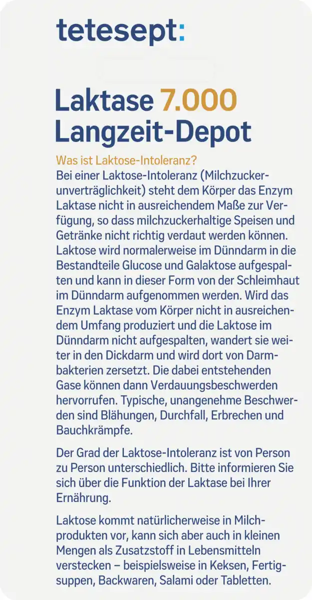 Bild 3 von tetesept Laktase 7.000 Langzeit-Depot Mini-Tabletten, 25,2 g