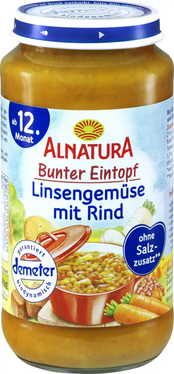 Bild 1 von Alnatura Bio Bunter Eintopf Linsengemüse mit Rind, 250 g