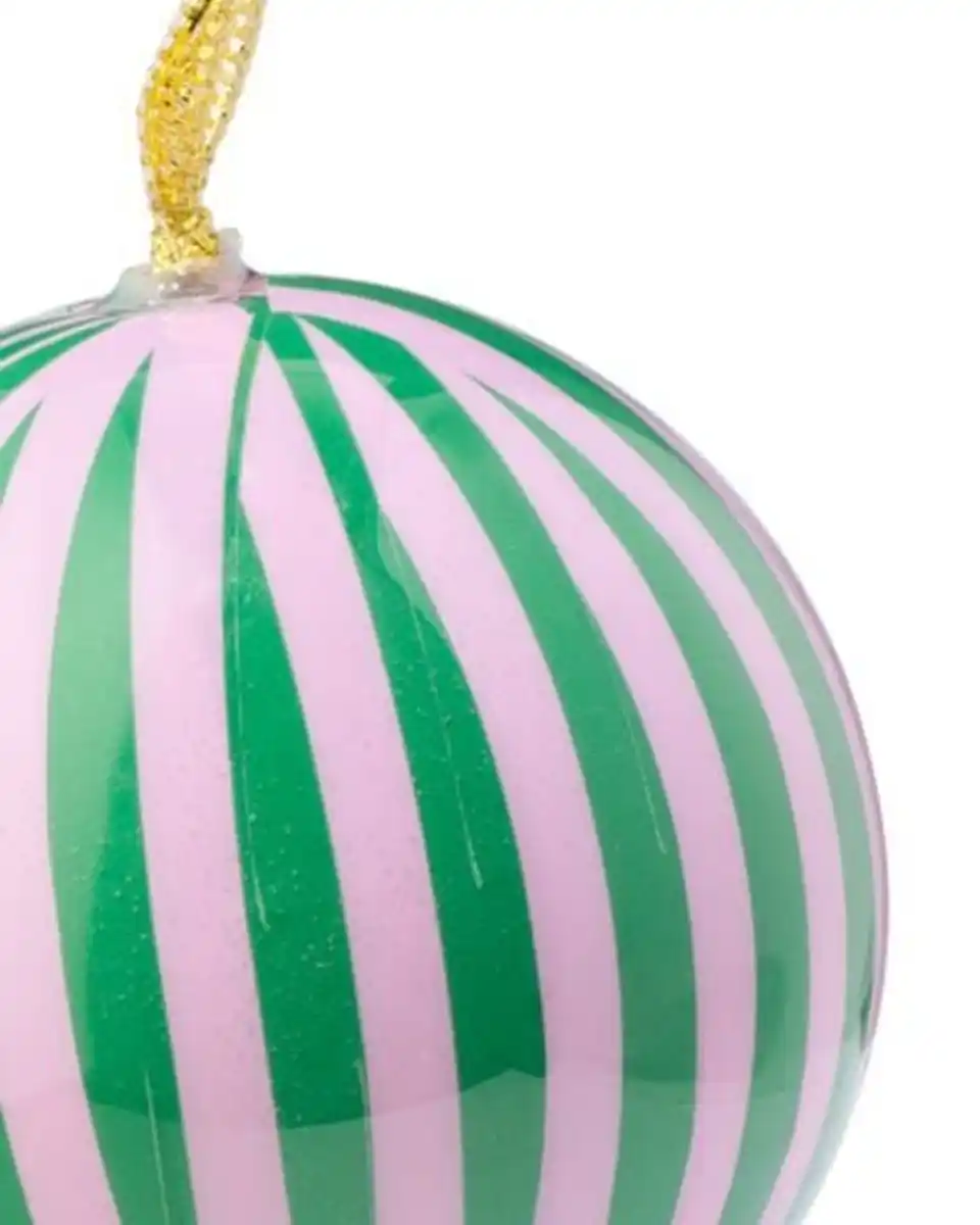 Bild 2 von Christbaumkugel 6 cm Papier, breite Streifen in Grün-Rosa