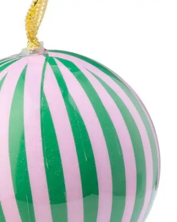 Bild 2 von Christbaumkugel 6 cm Papier, breite Streifen in Grün-Rosa