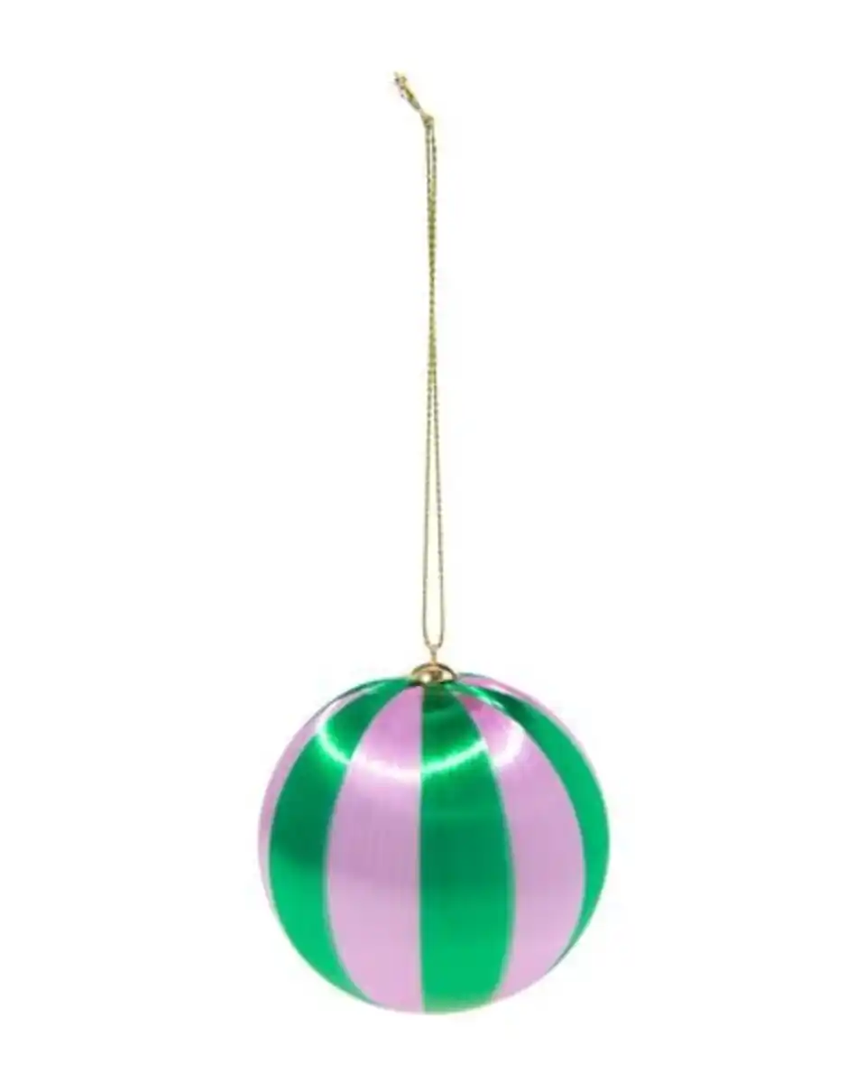 Bild 1 von Christbaumkugel, 6,9 cm, Satin, gestreift, Lila-Grün