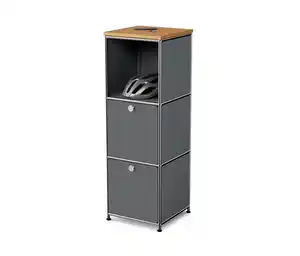 Schmale Kommode Metall »CN3« mit Holzplatte und 2 Klappenfächern, grau