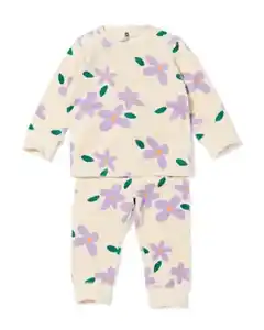 Babypyjama Samt mit Blumen eierschalenfarben