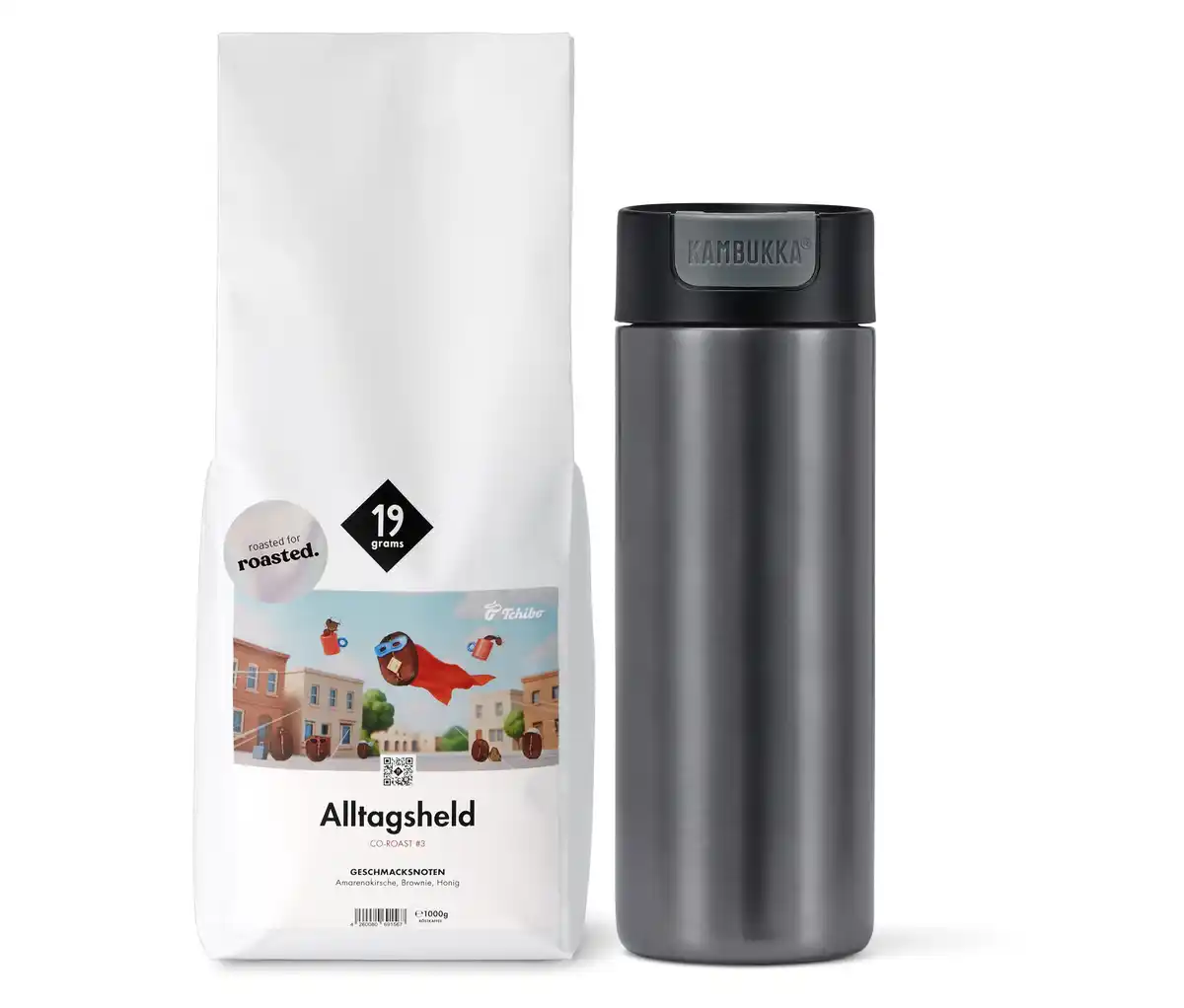 Bild 1 von Kaffee-Geschenkset „Alltagsheld to go„ – 1x 1kg Omni-Roast Ganze Bohne und Kambukka Becher