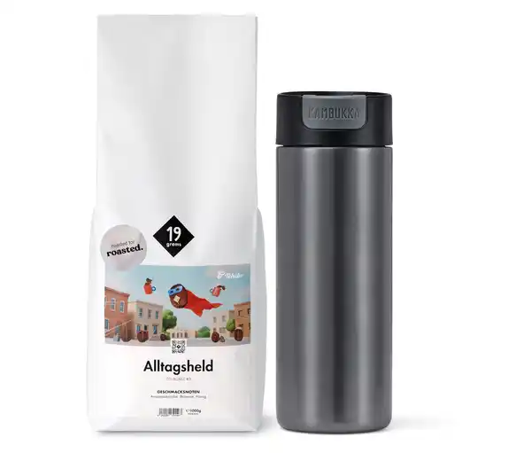 Bild 1 von Kaffee-Geschenkset „Alltagsheld to go„ – 1x 1kg Omni-Roast Ganze Bohne und Kambukka Becher