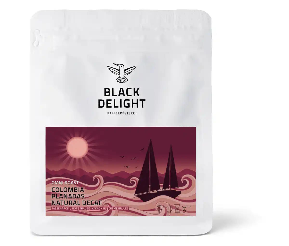 Bild 1 von Black Delight - Colombia Planadas Natural Decaf Omni-Roast, entkoffeiniert - 1x 250 g Ganze Bohne