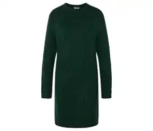 Strickkleid mit Zopfmuster, dunkelgrün