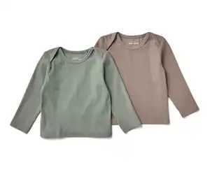2 Baby-Langarmshirts mit Rippstruktur, hellgrün und beige