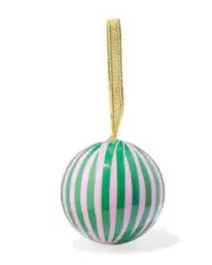 Christbaumkugel 6 cm Papier, breite Streifen in Grün-Rosa