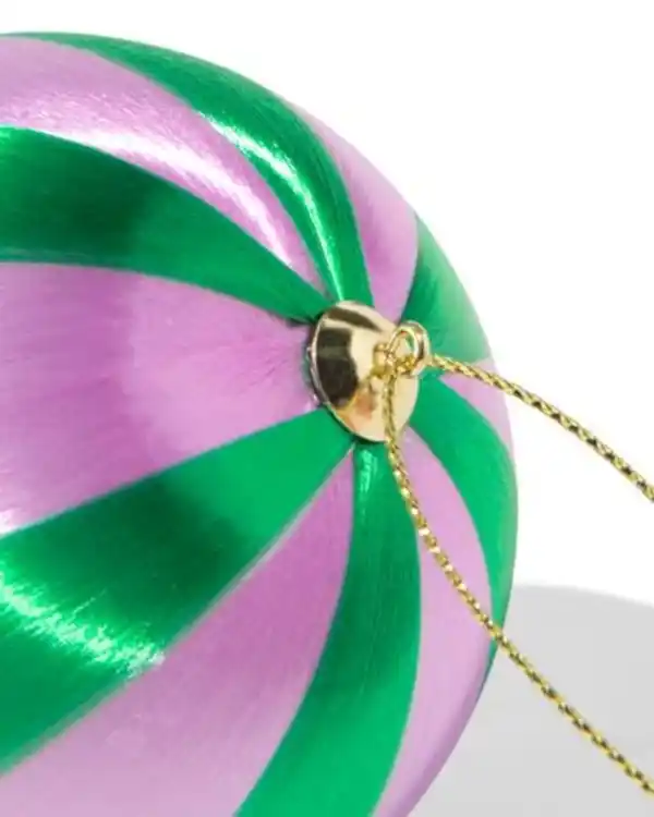 Bild 2 von Christbaumkugel, 6,9 cm, Satin, gestreift, Lila-Grün