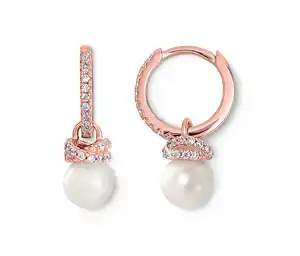 925 Silber Creolen rosévergoldet mit Perle