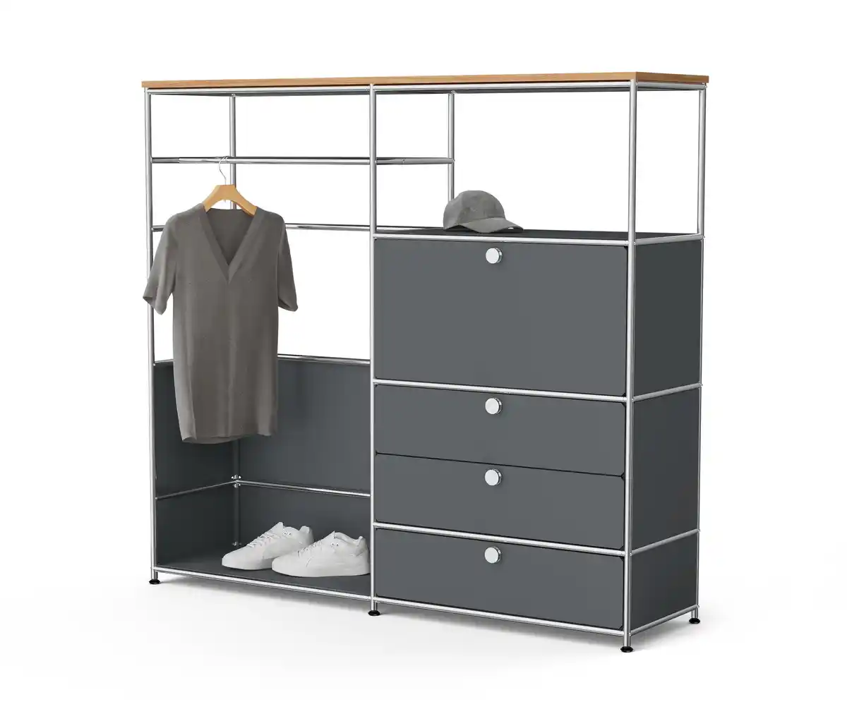 Bild 1 von Kommode Metall »CN3« mit Holzplatte, 1 Kleiderstange, 1 Klappenfach und 3 Schubladen, grau