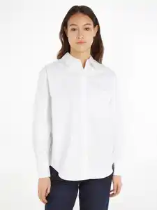 Calvin Klein Hemdbluse RELAXED COTTON SHIRT mit durchgehender Knopfleiste, Weiß