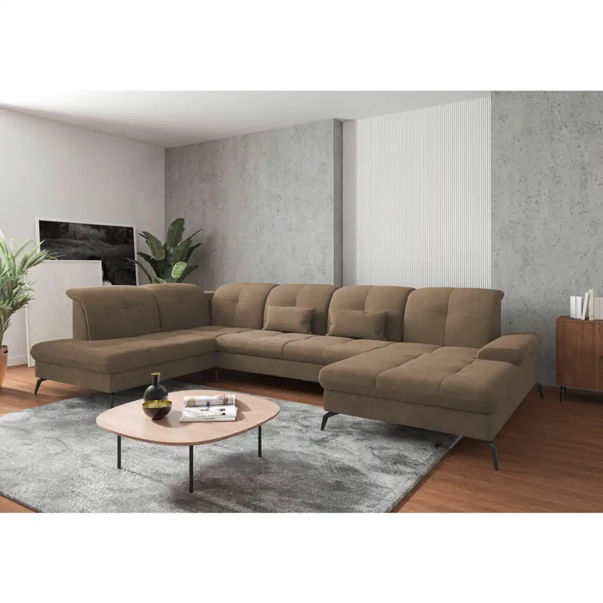 Bild 1 von Sit & More Wohnlandschaft, Hellbraun, Textil, 6.5-Sitzer, Ottomane links, U-Form, 357x231 cm, Goldenes M, Oeko-Tex® Standard 100, Made in Europe, DGM-Klimapakt, Rücken echt, Armteil rechts, Wohnzim