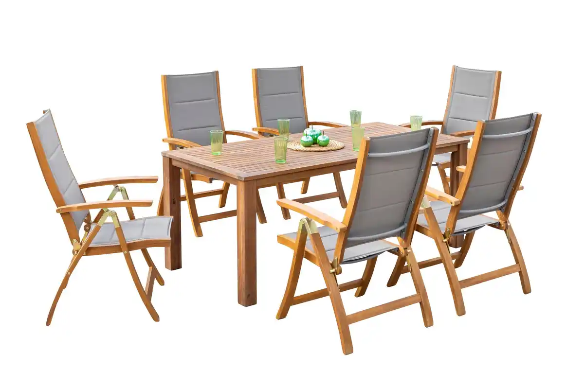 Bild 1 von Gartenmöbel Set 7-tlg. Acapulco Akazie/Textil, Grau, Akaziefarben