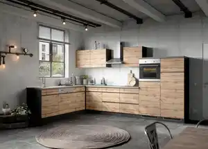 Eckküche Turin mit Geräten ca. 240x360 cm Graphit/Eiche, Graphitfarben, Eiche Wotan