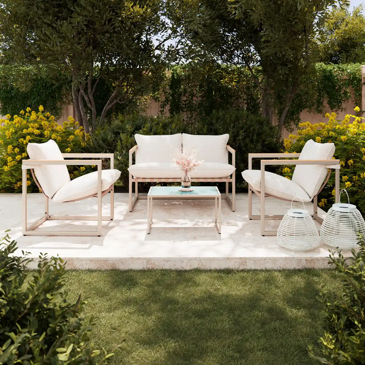 Bild 1 von Loungegarnitur Lara Creme Metall/Outdoorstoff +Abdeckung, Creme