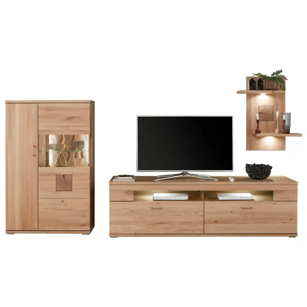 Bild 1 von Livetastic Wohnwand, Alteiche, Metall, Eiche, massiv, 6 Fächer, 2 Schubladen, 317.1x171x50.2 cm, Made in EU, Beimöbel erhältlich, stehend, hängend, Wohnzimmer, Wohnwände, Anbauwände