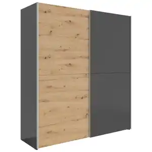 Boxxx Schwebetürenschrank, Graphit, Eiche Artisan, Holzwerkstoff, 2 Fächer, 170x191x59 cm, individuelle Frontgestaltung, Schlafzimmer, Kleiderschränke, Schwebetürenschränke