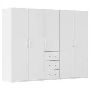 Novel Drehtürenschrank, Weiß, Holzwerkstoff, 3 Fächer, 3 Schubladen, 251x197x60 cm, Blauer Engel, Goldenes M, BQ - Bündnis für Qualität, Made in Germany, in verschiedenen Größen erhältlich,