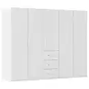 Bild 1 von Novel Drehtürenschrank, Weiß, Holzwerkstoff, 3 Fächer, 3 Schubladen, 251x197x60 cm, Blauer Engel, Goldenes M, BQ - Bündnis für Qualität, Made in Germany, in verschiedenen Größen erhältlich,