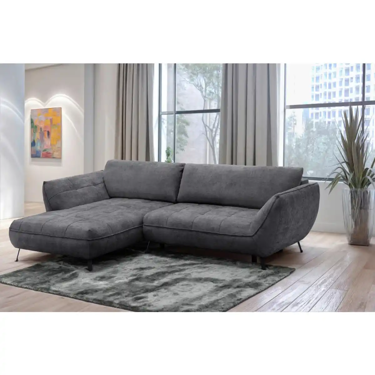 Bild 1 von Livetastic Ecksofa Samoa, Anthrazit, Textil, 3-Sitzer, Füllung: Schaumstoffflocken, Silikon, L-Form, Ottomane links, 282x187 cm, Made in EU, Rücken echt, Schlafen auf Sitzhöhe, Liegefunktion, Wohn