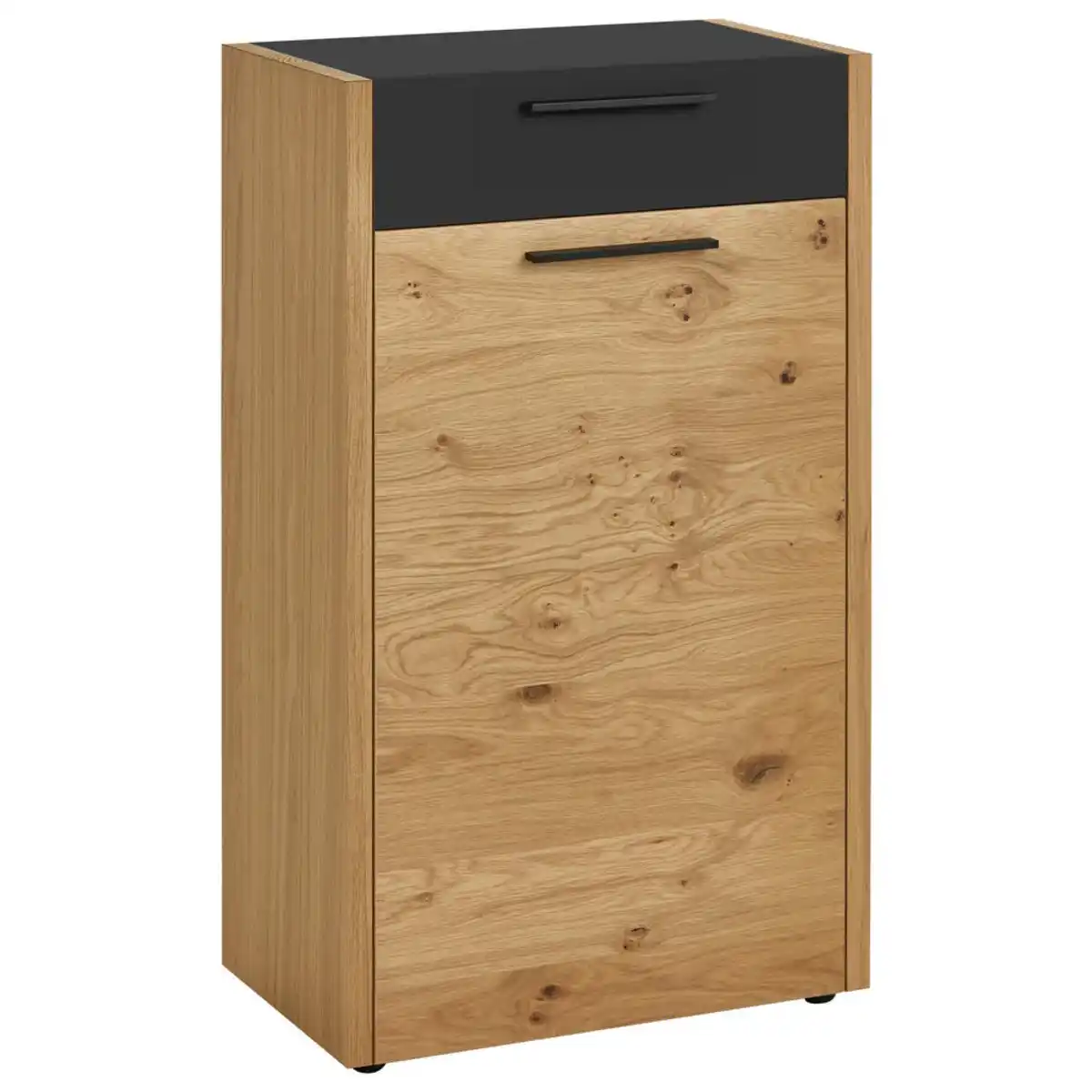 Bild 1 von Schuhschrank, Schwarz, Eiche, Metall, Eiche, Balkeneiche, furniert, 3 Fächer, 1 Schubladen, 61x103x37 cm, Goldenes M, Made in Germany, DGM-Klimapakt, Beimöbel erhältlich, Garderobe, Schuhaufbewahr