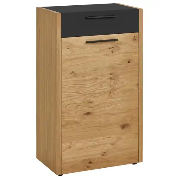 Bild 1 von Schuhschrank, Schwarz, Eiche, Metall, Eiche, Balkeneiche, furniert, 3 Fächer, 1 Schubladen, 61x103x37 cm, Goldenes M, Made in Germany, DGM-Klimapakt, Beimöbel erhältlich, Garderobe, Schuhaufbewahr