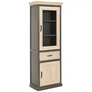 Livetastic Vitrine Bangui, Grau, Natur, Holz, Glas, Mangoholz,Mangoholz,Mangoholz, massiv, Holz, 4 Fächer, 1 Schubladen, 67x190x40 cm, handgemacht, Esszimmer, Vitrinen