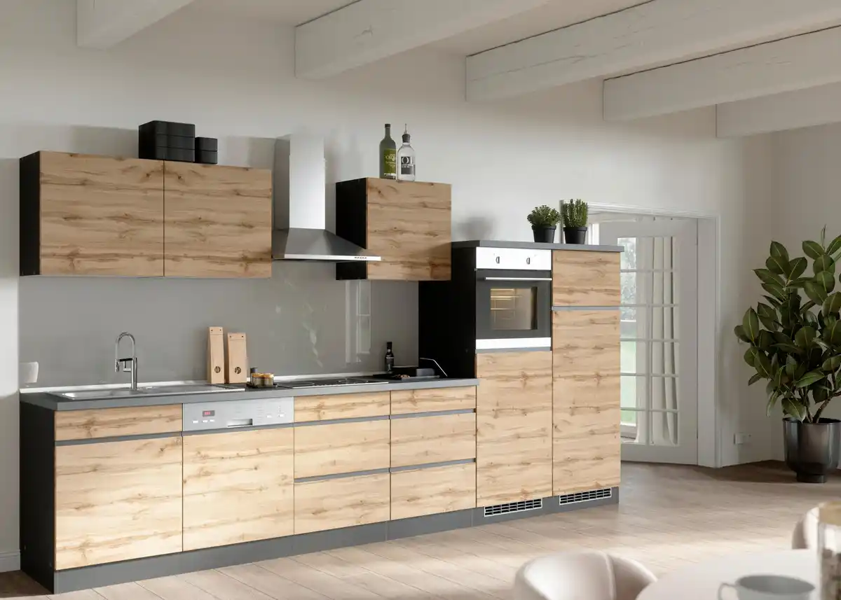 Bild 1 von Küchenzeile Turin mit Geräten ca. 360 cm Graphit/Eiche, Graphitfarben, Eiche Wotan