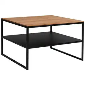 Johann Jakob Couchtisch, Schwarz, Eiche, Metall, Asteiche, massiv, quadratisch, eckig, Flachrohr, 65x41x65 cm, Stauraum, offenes Fach, einfacher Aufbau, Wohnzimmer, Wohnzimmertische, Couchtische, Cou