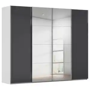 Novel Schwebetürenschrank, Schwarz, Seidengrau, Holzwerkstoff, 8 Fächer, 271x223x68 cm, Blauer Engel, Goldenes M, Made in Germany, Beimöbel erhältlich, umfangreiches Zubehör in verschiedenen Gr