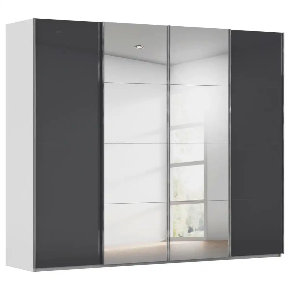 Bild 1 von Novel Schwebetürenschrank, Schwarz, Seidengrau, Holzwerkstoff, 8 Fächer, 271x223x68 cm, Blauer Engel, Goldenes M, Made in Germany, Beimöbel erhältlich, umfangreiches Zubehör in verschiedenen Gr