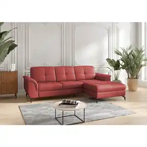 Sit & More Ecksofa Zora E, Rot, Leder, Echtleder, Nappaleder, 4,5-Sitzer, Ottomane rechts, L-Form, 262x164 cm, Goldenes M, Made in Europe, DGM-Klimapakt, Schlafen auf Sitzhöhe, Rücken echt, Armteil